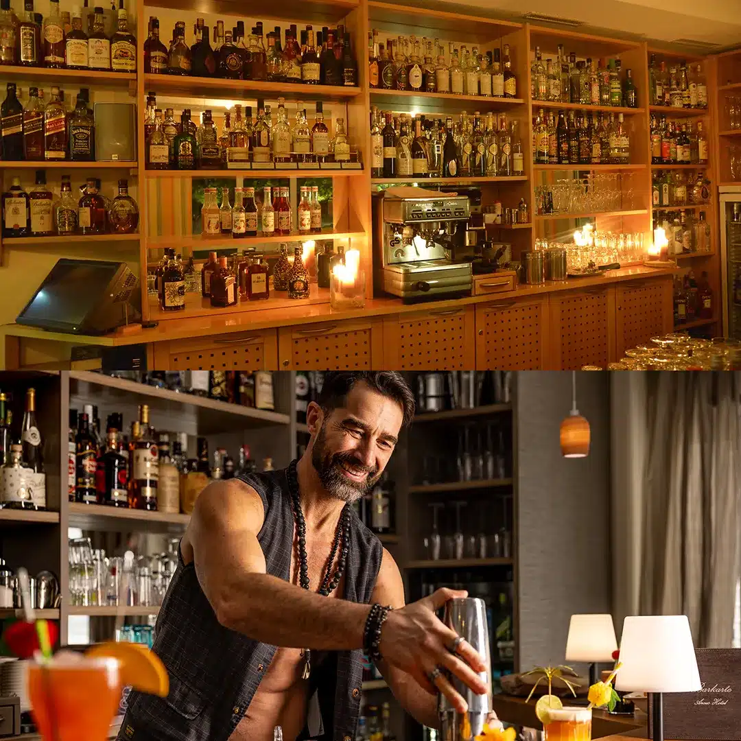 Ein Vergleich zwischen der alten und neuen Hotelbar im Arcus Hotel.